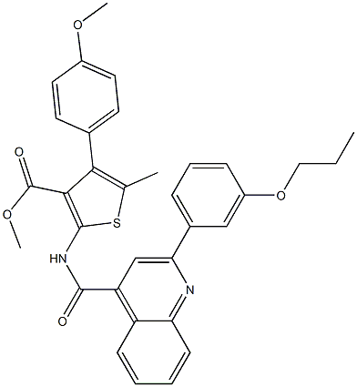 methyl 4-(4-methoxyphenyl)-5-methyl-2-[[2-(3-propoxyphenyl)quinoline-4-carbonyl]amino]thiophene-3-carboxylate 化学構造式