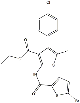 ethyl 2-[(5-bromothiophene-2-carbonyl)amino]-4-(4-chlorophenyl)-5-methylthiophene-3-carboxylate 化学構造式