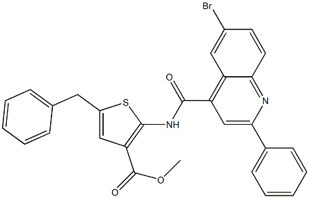 methyl 5-benzyl-2-[(6-bromo-2-phenylquinoline-4-carbonyl)amino]thiophene-3-carboxylate 化学構造式