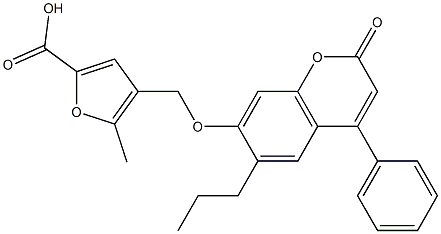 5-methyl-4-[(2-oxo-4-phenyl-6-propylchromen-7-yl)oxymethyl]furan-2-carboxylic acid Struktur