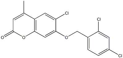 6-chloro-7-[(2,4-dichlorophenyl)methoxy]-4-methylchromen-2-one,,结构式