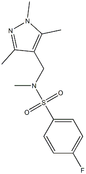 4-fluoro-N-methyl-N-[(1,3,5-trimethylpyrazol-4-yl)methyl]benzenesulfonamide,,结构式