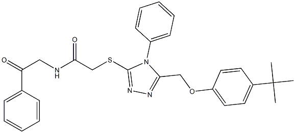 2-[[5-[(4-tert-butylphenoxy)methyl]-4-phenyl-1,2,4-triazol-3-yl]sulfanyl]-N-phenacylacetamide Struktur