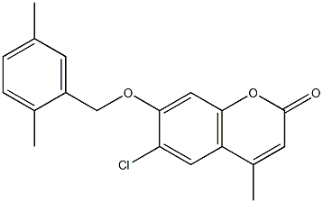 6-chloro-7-[(2,5-dimethylphenyl)methoxy]-4-methylchromen-2-one Struktur