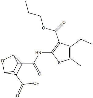 2-[(4-ethyl-5-methyl-3-propoxycarbonylthiophen-2-yl)carbamoyl]-7-oxabicyclo[2.2.1]heptane-3-carboxylic acid Structure