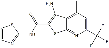 3-amino-4-methyl-N-(1,3-thiazol-2-yl)-6-(trifluoromethyl)thieno[2,3-b]pyridine-2-carboxamide Struktur