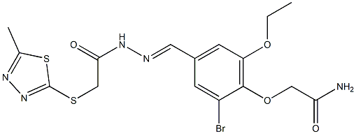 2-[2-bromo-6-ethoxy-4-[(E)-[[2-[(5-methyl-1,3,4-thiadiazol-2-yl)sulfanyl]acetyl]hydrazinylidene]methyl]phenoxy]acetamide Structure