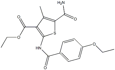 ethyl 5-carbamoyl-2-[(4-ethoxybenzoyl)amino]-4-methylthiophene-3-carboxylate Structure