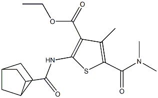ethyl 2-(bicyclo[2.2.1]heptane-3-carbonylamino)-5-(dimethylcarbamoyl)-4-methylthiophene-3-carboxylate 化学構造式