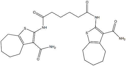 N,N'-bis(3-carbamoyl-5,6,7,8-tetrahydro-4H-cyclohepta[b]thiophen-2-yl)hexanediamide 化学構造式