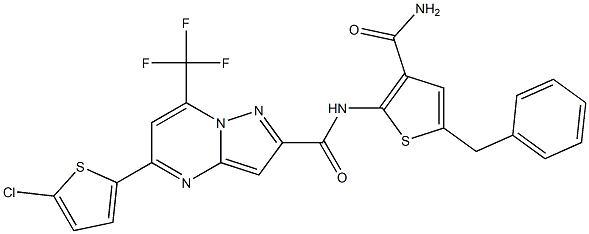 N-(5-benzyl-3-carbamoylthiophen-2-yl)-5-(5-chlorothiophen-2-yl)-7-(trifluoromethyl)pyrazolo[1,5-a]pyrimidine-2-carboxamide Structure