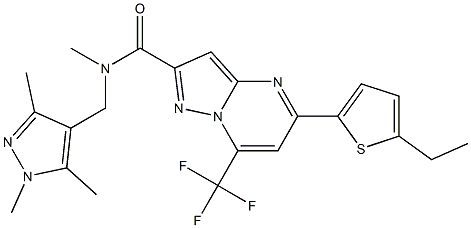 5-(5-ethylthiophen-2-yl)-N-methyl-7-(trifluoromethyl)-N-[(1,3,5-trimethylpyrazol-4-yl)methyl]pyrazolo[1,5-a]pyrimidine-2-carboxamide Struktur