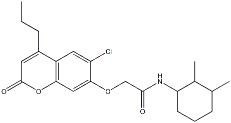 2-(6-chloro-2-oxo-4-propylchromen-7-yl)oxy-N-(2,3-dimethylcyclohexyl)acetamide 化学構造式