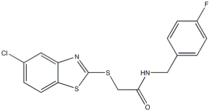 2-[(5-chloro-1,3-benzothiazol-2-yl)sulfanyl]-N-[(4-fluorophenyl)methyl]acetamide,,结构式