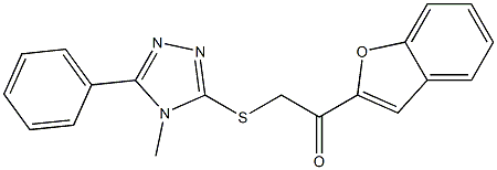 1-(1-benzofuran-2-yl)-2-[(4-methyl-5-phenyl-1,2,4-triazol-3-yl)sulfanyl]ethanone 化学構造式