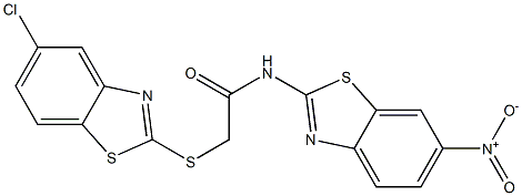 2-[(5-chloro-1,3-benzothiazol-2-yl)sulfanyl]-N-(6-nitro-1,3-benzothiazol-2-yl)acetamide Structure