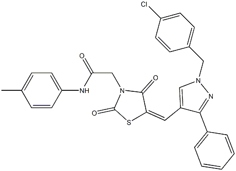 2-[(5Z)-5-[[1-[(4-chlorophenyl)methyl]-3-phenylpyrazol-4-yl]methylidene]-2,4-dioxo-1,3-thiazolidin-3-yl]-N-(4-methylphenyl)acetamide Structure