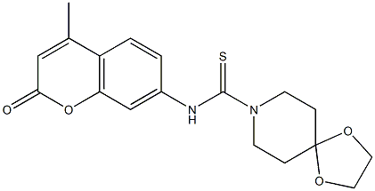 N-(4-methyl-2-oxochromen-7-yl)-1,4-dioxa-8-azaspiro[4.5]decane-8-carbothioamide 化学構造式