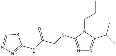 2-[(5-propan-2-yl-4-propyl-1,2,4-triazol-3-yl)sulfanyl]-N-(1,3,4-thiadiazol-2-yl)acetamide 化学構造式