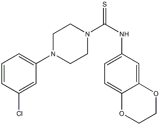 4-(3-chlorophenyl)-N-(2,3-dihydro-1,4-benzodioxin-6-yl)piperazine-1-carbothioamide 化学構造式