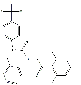 2-[1-benzyl-5-(trifluoromethyl)benzimidazol-2-yl]sulfanyl-1-(2,4,6-trimethylphenyl)ethanone Structure