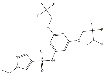 1-ethyl-N-[3-(2,2,3,3-tetrafluoropropoxy)-5-(2,2,2-trifluoroethoxy)phenyl]pyrazole-4-sulfonamide 化学構造式