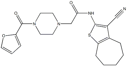 N-(3-cyano-5,6,7,8-tetrahydro-4H-cyclohepta[b]thiophen-2-yl)-2-[4-(furan-2-carbonyl)piperazin-1-yl]acetamide 化学構造式