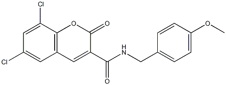 6,8-dichloro-N-[(4-methoxyphenyl)methyl]-2-oxochromene-3-carboxamide Struktur