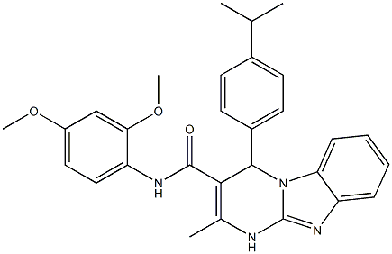 N-(2,4-dimethoxyphenyl)-2-methyl-4-(4-propan-2-ylphenyl)-1,4-dihydropyrimido[1,2-a]benzimidazole-3-carboxamide 化学構造式