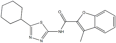 N-(5-cyclohexyl-1,3,4-thiadiazol-2-yl)-3-methyl-1-benzofuran-2-carboxamide,,结构式