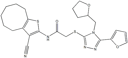 N-(3-cyano-4,5,6,7,8,9-hexahydrocycloocta[b]thiophen-2-yl)-2-[[5-(furan-2-yl)-4-(oxolan-2-ylmethyl)-1,2,4-triazol-3-yl]sulfanyl]acetamide Struktur