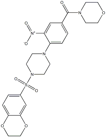 [4-[4-(2,3-dihydro-1,4-benzodioxin-6-ylsulfonyl)piperazin-1-yl]-3-nitrophenyl]-morpholin-4-ylmethanone Struktur