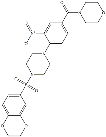 [4-[4-(2,3-dihydro-1,4-benzodioxin-6-ylsulfonyl)piperazin-1-yl]-3-nitrophenyl]-morpholin-4-ylmethanone 化学構造式