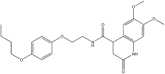 N-[2-(4-butoxyphenoxy)ethyl]-6,7-dimethoxy-2-oxo-3,4-dihydro-1H-quinoline-4-carboxamide 化学構造式