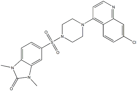 5-[4-(7-chloroquinolin-4-yl)piperazin-1-yl]sulfonyl-1,3-dimethylbenzimidazol-2-one 化学構造式