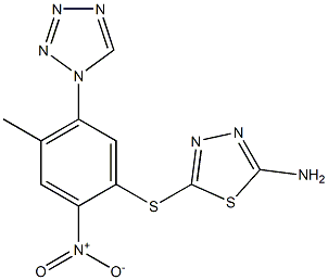 5-[4-methyl-2-nitro-5-(tetrazol-1-yl)phenyl]sulfanyl-1,3,4-thiadiazol-2-amine 化学構造式