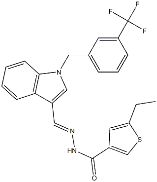 5-ethyl-N-[(E)-[1-[[3-(trifluoromethyl)phenyl]methyl]indol-3-yl]methylideneamino]thiophene-3-carboxamide 化学構造式
