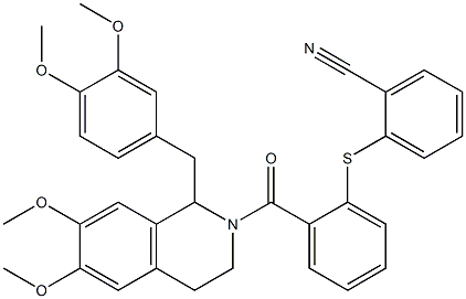 2-[2-[1-[(3,4-dimethoxyphenyl)methyl]-6,7-dimethoxy-3,4-dihydro-1H-isoquinoline-2-carbonyl]phenyl]sulfanylbenzonitrile Structure