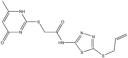 2-[(6-methyl-4-oxo-1H-pyrimidin-2-yl)sulfanyl]-N-(5-prop-2-enylsulfanyl-1,3,4-thiadiazol-2-yl)acetamide Structure