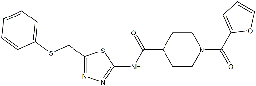 1-(furan-2-carbonyl)-N-[5-(phenylsulfanylmethyl)-1,3,4-thiadiazol-2-yl]piperidine-4-carboxamide 化学構造式
