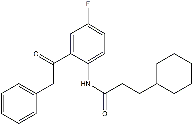 3-cyclohexyl-N-[4-fluoro-2-(2-phenylacetyl)phenyl]propanamide 结构式