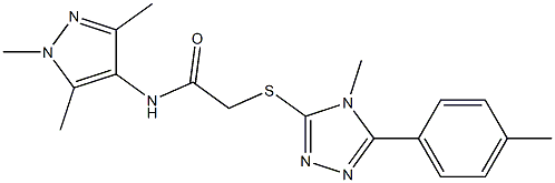 2-[[4-methyl-5-(4-methylphenyl)-1,2,4-triazol-3-yl]sulfanyl]-N-(1,3,5-trimethylpyrazol-4-yl)acetamide,,结构式