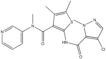 4-chloro-N-[4,5-dimethyl-3-(pyridin-3-ylmethylcarbamoyl)thiophen-2-yl]-2-methylpyrazole-3-carboxamide Struktur