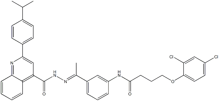 N-[(E)-1-[3-[4-(2,4-dichlorophenoxy)butanoylamino]phenyl]ethylideneamino]-2-(4-propan-2-ylphenyl)quinoline-4-carboxamide Struktur