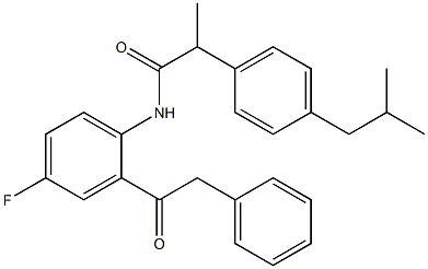 N-[4-fluoro-2-(2-phenylacetyl)phenyl]-2-[4-(2-methylpropyl)phenyl]propanamide Struktur