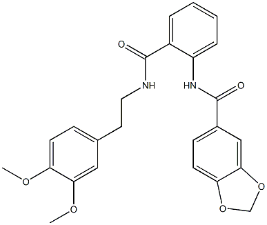 N-[2-[2-(3,4-dimethoxyphenyl)ethylcarbamoyl]phenyl]-1,3-benzodioxole-5-carboxamide 化学構造式
