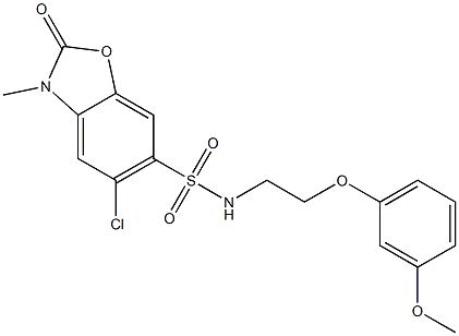 5-chloro-N-[2-(3-methoxyphenoxy)ethyl]-3-methyl-2-oxo-1,3-benzoxazole-6-sulfonamide 结构式