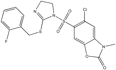 5-chloro-6-[[2-[(2-fluorophenyl)methylsulfanyl]-4,5-dihydroimidazol-1-yl]sulfonyl]-3-methyl-1,3-benzoxazol-2-one Structure