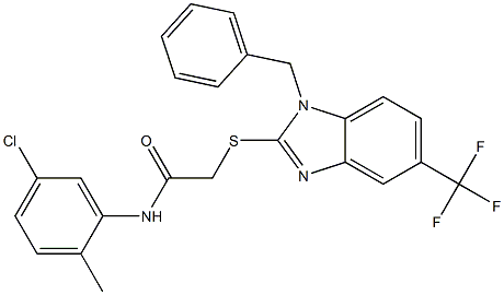 2-[1-benzyl-5-(trifluoromethyl)benzimidazol-2-yl]sulfanyl-N-(5-chloro-2-methylphenyl)acetamide 化学構造式