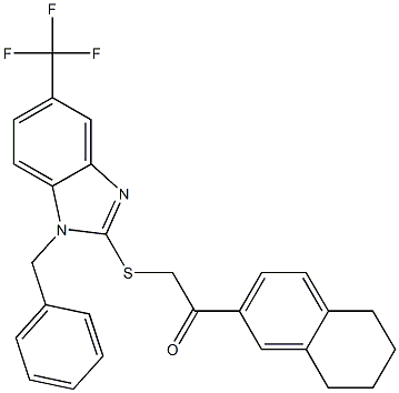 2-[1-benzyl-5-(trifluoromethyl)benzimidazol-2-yl]sulfanyl-1-(5,6,7,8-tetrahydronaphthalen-2-yl)ethanone Struktur